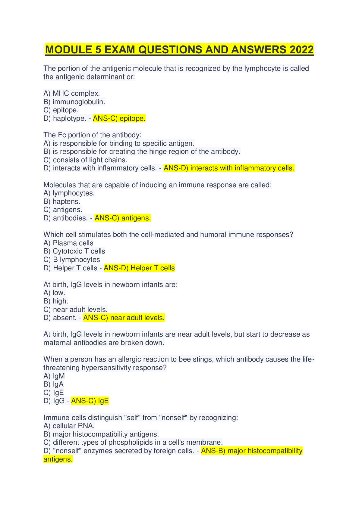 MODULE 5 EXAM QUESTIONS AND ANSWERS 2022 Browsegrades